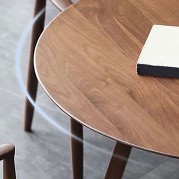 Modern Round Brown Rubberwood Dining Table with Double Pedestal Clearhalo 'Dining Tables & Seating' 'Dining Tables' 'dining_table' 'furn' 'furn_dining_table' 'Furniture' 'Kitchen & Dining Furniture' 1200x1200_5e5392d3-dff6-4d6d-9bb7-bce80f444328