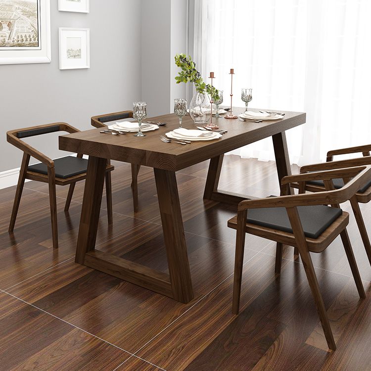 Fixed Solid Wood Top Kitchen Table Set with Double Pedestal Base Dining Table Sets for Home Clearhalo 'Dining Room Sets' 'Dining Tables & Seating' 'dining_room_set' 'furn' 'furn_dining_room_set' 'Furniture' 'furniture_dining_room_set' 'Kitchen & Dining Furniture' 'kitchen&dining_furn' 'kitchen' 1200x1200_5e53a1eb-5e1a-45f9-8055-43e1fc4054cb
