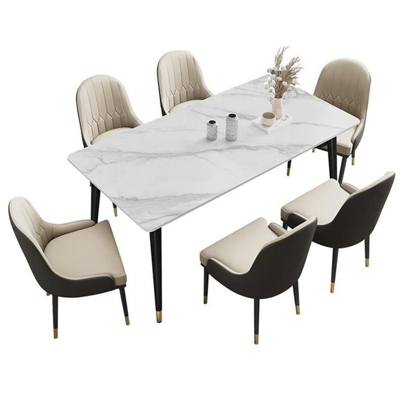 Mesa de comedor de piedra rectángulo Metal de 4 patas de 4 patas Mesa de comedor para sala de estar