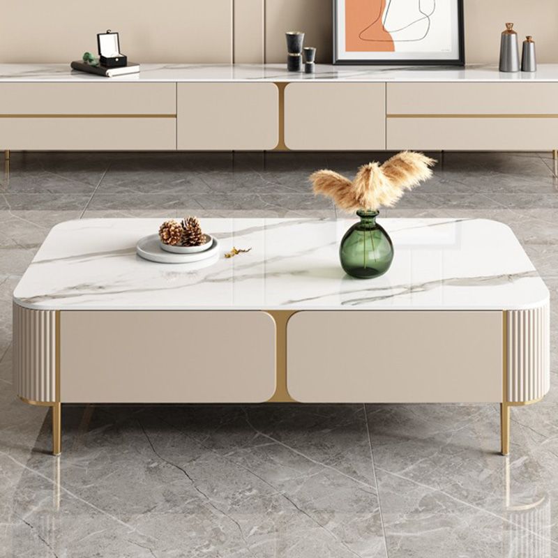 Contemporary Stone Single Coffee Table 4 Legs Coffee Cocktail Table with Storage Drawers Clearhalo 'Coffee & Accent Tables' 'Coffee Tables' 'coffee_tables' 'furn' 'furn_coffee_tables' 'Furniture' 'Living Room Furniture' 1200x1200_5e58b1b5-d057-41f3-bffb-e36a57fc8372