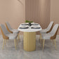 Oval Double Pedestal Luxury Dining Table White Fixed Table of Sintered Stone