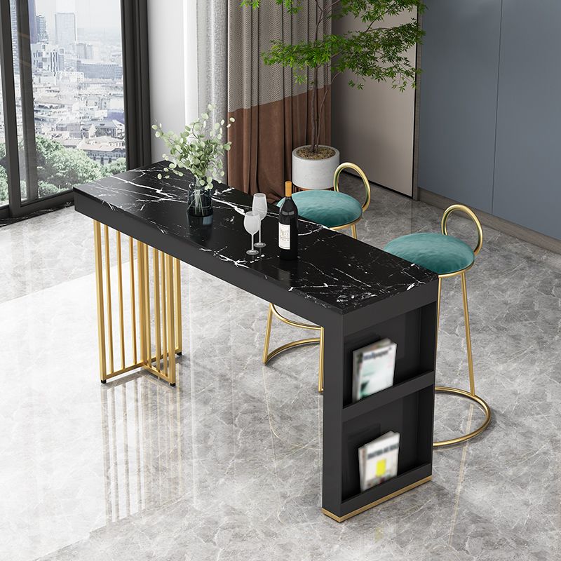 Marble Table with Rectangle Table Top Gold Double Pedestal Table- 41.3" H Clearhalo 'Bar Furniture' 'Bar Tables' 'bar_tables' 'furn' 'furn_bar_tables' 'Furniture' 'furniture_bar_tables' 'Kitchen & Dining Furniture' 1200x1200_5e5a60df-4f38-4f12-9957-1c1260127522