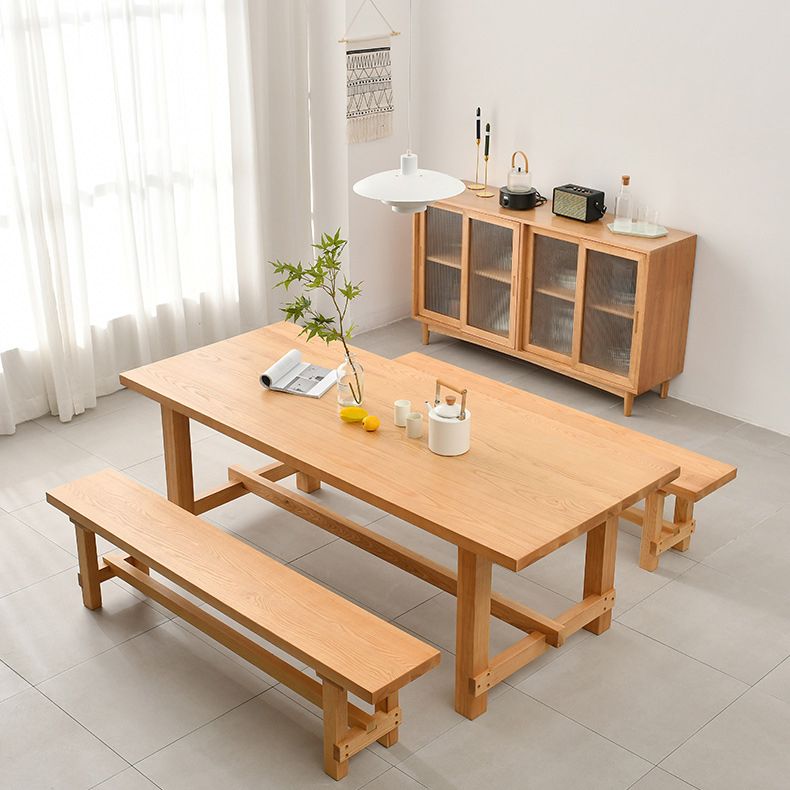 Set tavolo e panca moderni rettangolari Set da pranzo in legno massello da 1/2/3/5/9 pezzi