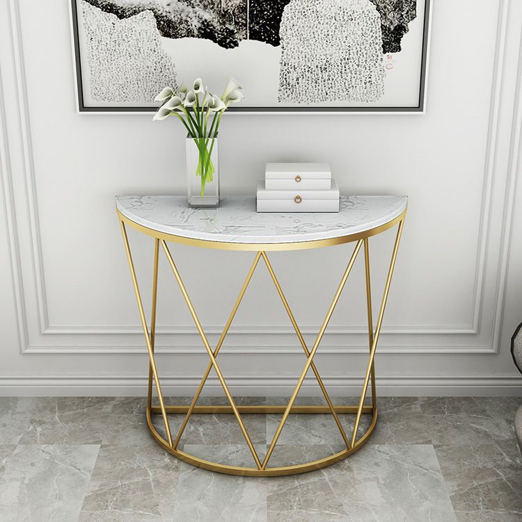 Glam Marble Console Sofa Table Half Moon Iron Accent Table for Hall