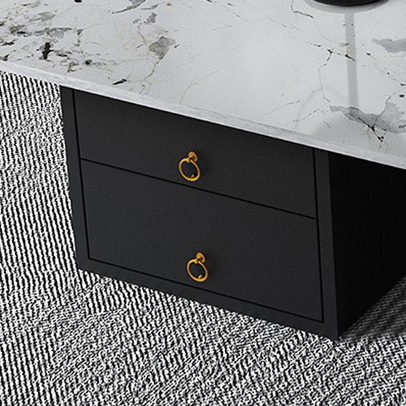 15.7 "H onregelmatige leisteen metalen frame salontafel met lade voor woonkamer