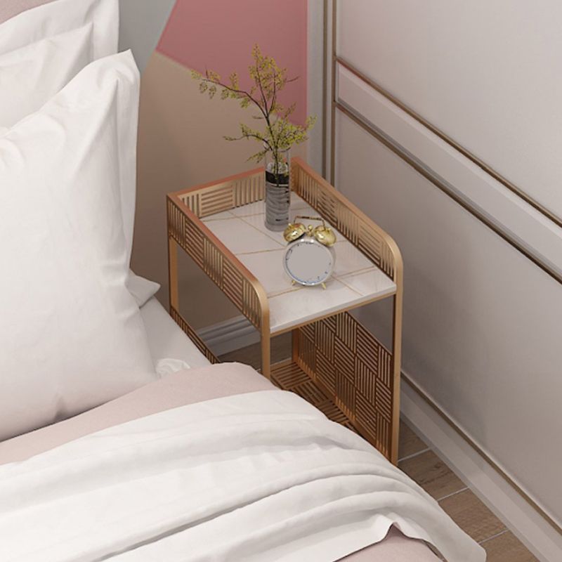 19,69 "Tableau de table de chevet en pierre à 2 étagères Table de nuit ouverte