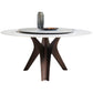 Round Sintered Stone Dining Table Modern Gray Black Turntable Furniture with Pedestal Base
