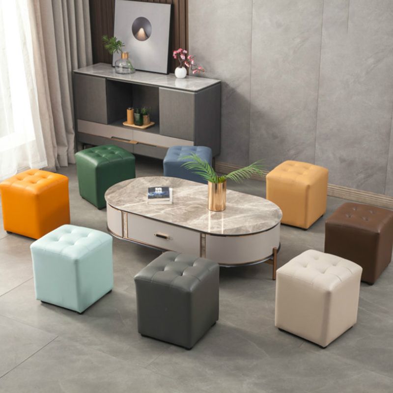 Pouf contemporain vert foncé pure couleur ronde cuir intérieur pouf