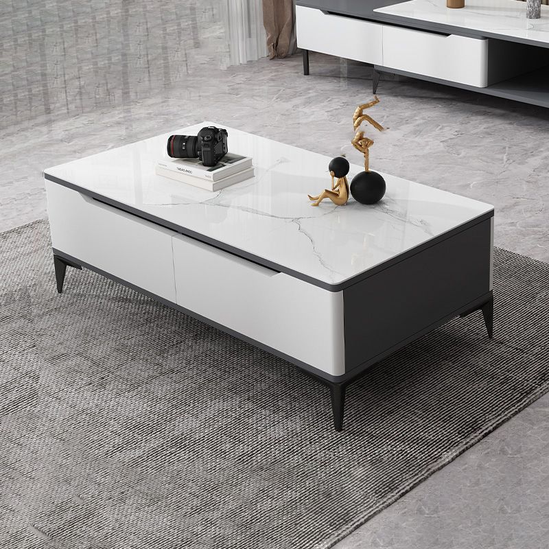 Stone 4 Legs Cocktail Table Rectangle Single Coffee Table with Drawer Clearhalo 'Coffee & Accent Tables' 'Coffee Tables' 'coffee_tables' 'furn' 'furn_coffee_tables' 'Furniture' 'Living Room Furniture' 1200x1200_5e723a1b-a07b-448f-9d5a-e5f6c7a756ce
