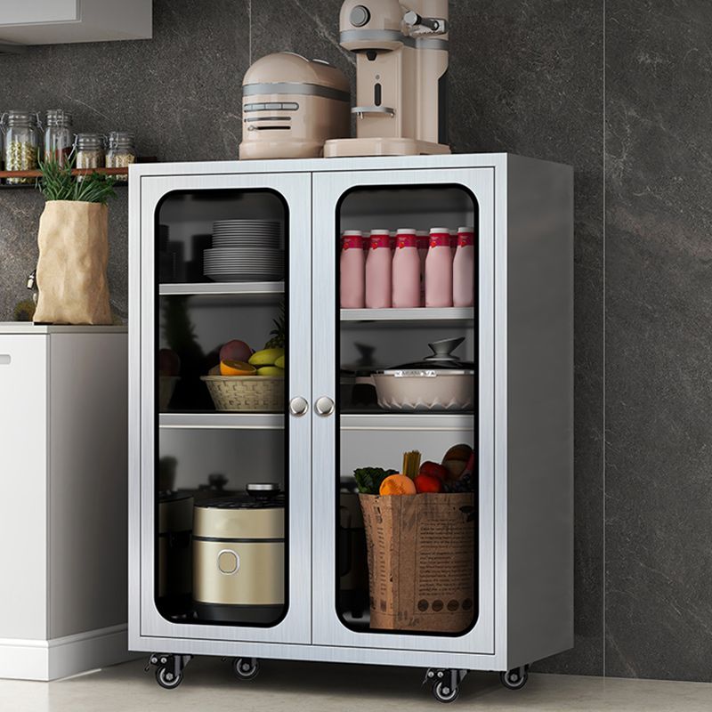 Modern Stainless Steel Dining Server Silver Adjustable Shelving Cabinets with Door Clearhalo 'buffet_sideboard' 'Buffets & Sideboards' 'furn' 'furn_buffet_sideboard' 'Furniture' 'furniture_buffet_sideboard' 'Kitchen & Dining Furniture' 1200x1200_5e726e45-44d5-487e-ad11-7942532dcf47