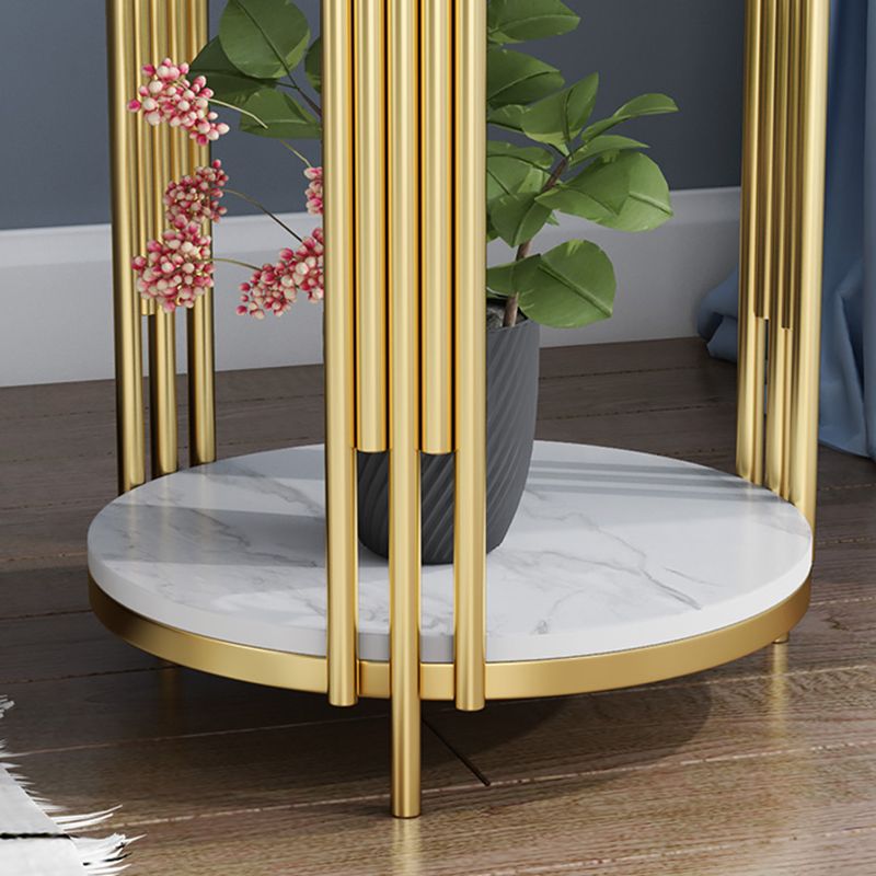 Modern Slate Round Side End Table Metal 3 Legs Side Table with Shelf