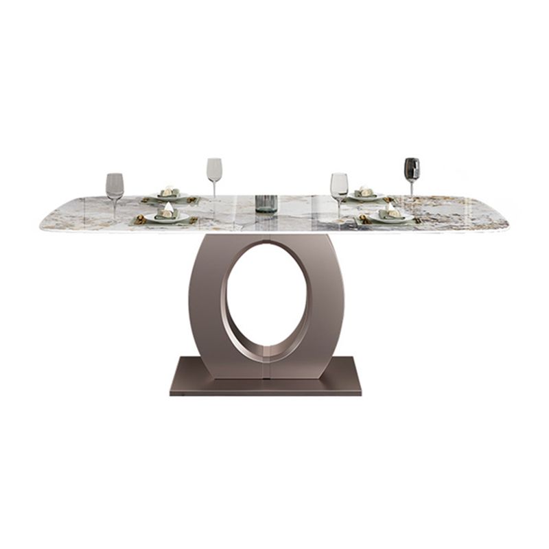 Luxury Sintered Stone Top Table Rectangle Table with Single Pedestal in Rose Gold Clearhalo 'Dining Tables & Seating' 'Dining Tables' 'dining_table' 'furn' 'furn_dining_table' 'Furniture' 'Kitchen & Dining Furniture' 1200x1200_5e7639a3-d2d3-466d-9e28-599d85266a19