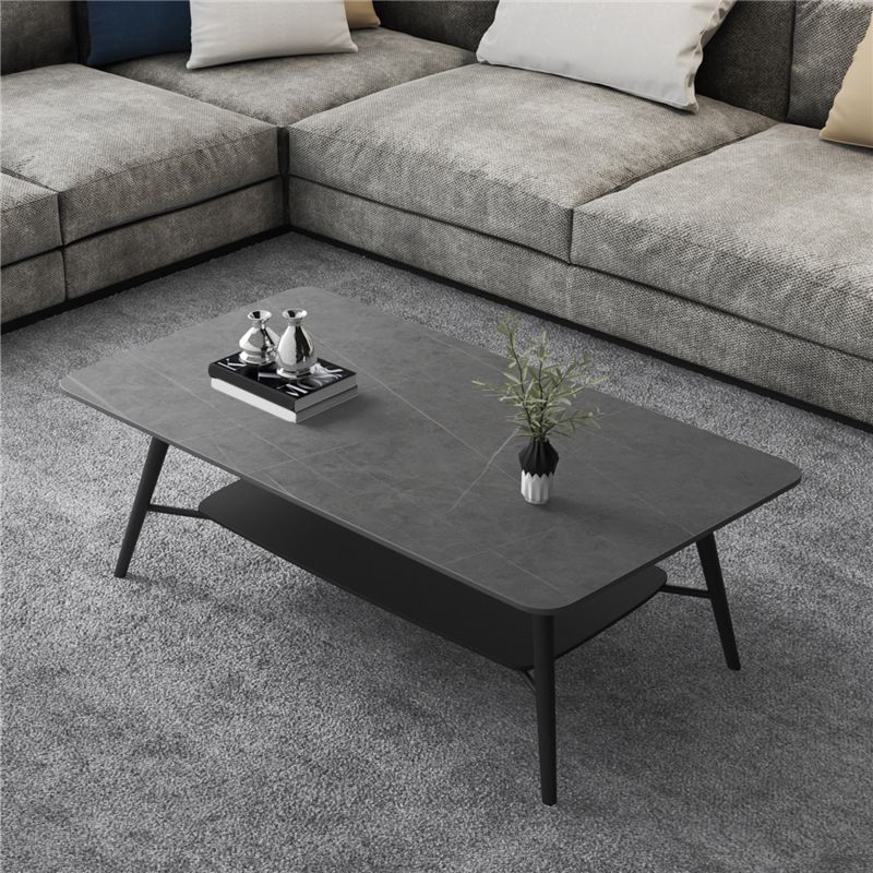 Cross Legs Rectangular Slate Coffee Cocktail Table in Gray with Shelf Clearhalo 'Coffee & Accent Tables' 'Coffee Tables' 'coffee_tables' 'furn' 'furn_coffee_tables' 'Furniture' 'Living Room Furniture' 1200x1200_5e76aa28-adcb-4e5a-acd5-efbd4ea76d60