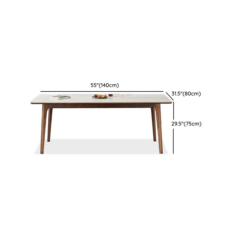 Mesa de comedor rectangular de piedra blanca contemporánea con 4 pies