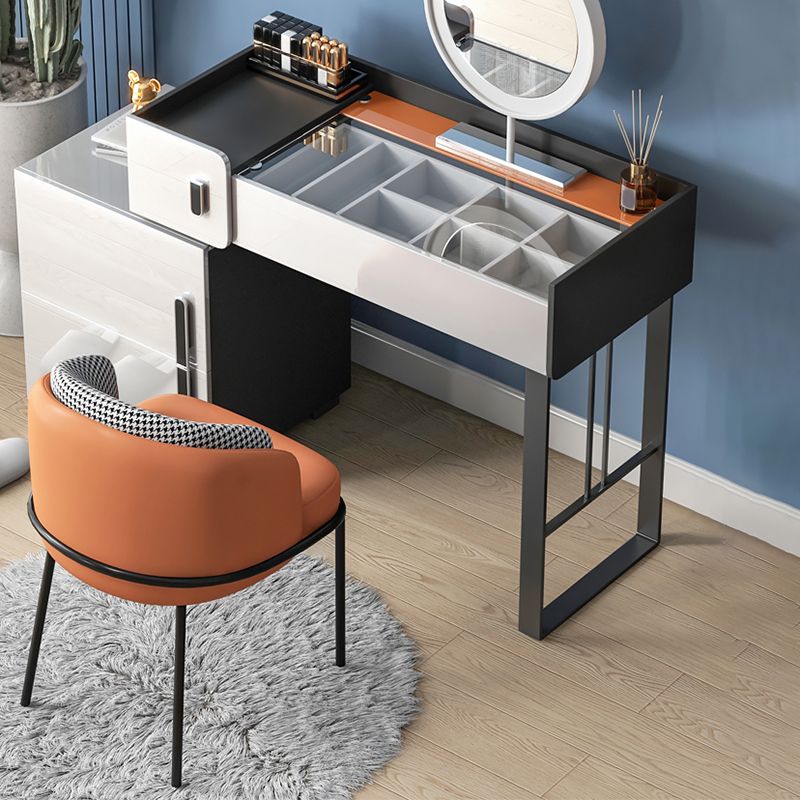 Contemporary Glass Top Make-up Vanity 3 Drawer Vanity Dressing Table Set