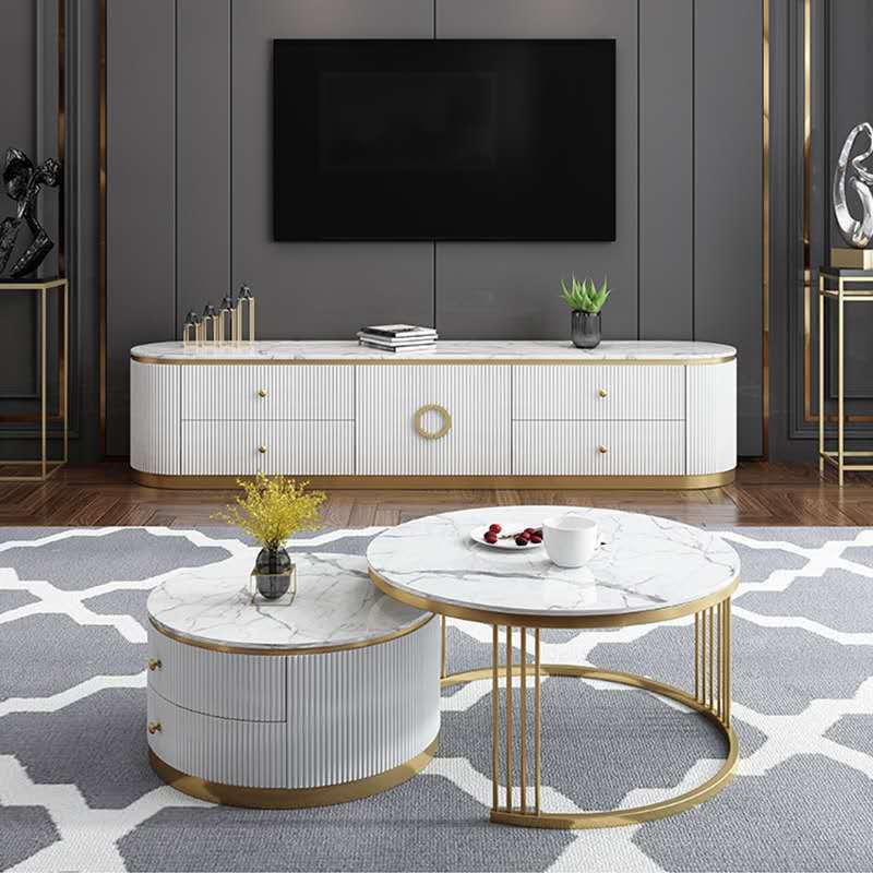 Glam Stone TV Console Enclosed Storage TV Media Stand for Living Room Clearhalo 'furn' 'furn_tv_stands_entertainment_centers' 'Furniture' 'Living Room Furniture' 'TV Stands & Entertainment Centers' 'TV Stands & Media Storage Furniture' 'tv_stands_entertainment_centers' 1200x1200_5e7cd499-1231-4c4b-8205-1fceb12e7224
