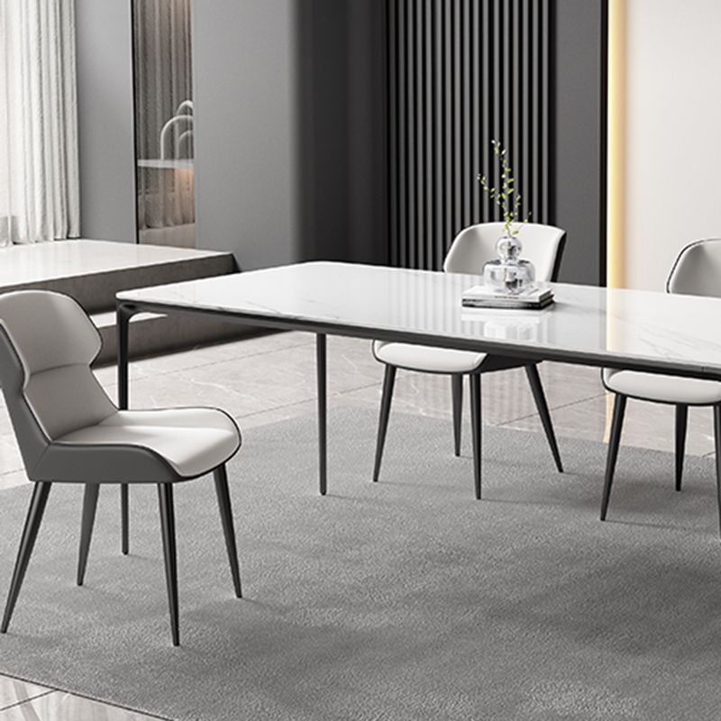 Modern Rectangle Stone Dining Table Black Frame Kitchen Table