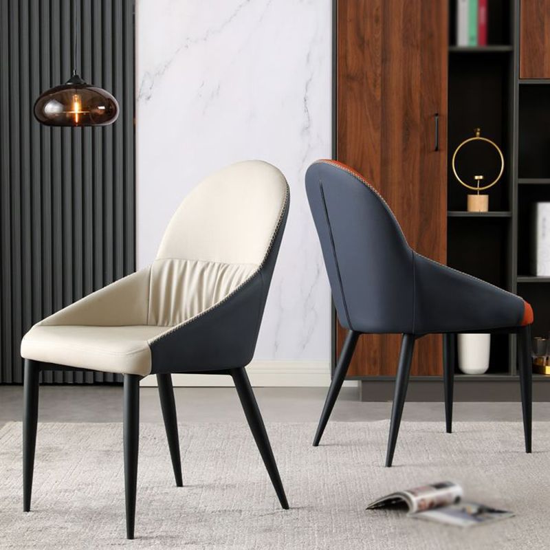 Silla lateral tapizada interna moderna silla lateral de cuero falso con patas de metal
