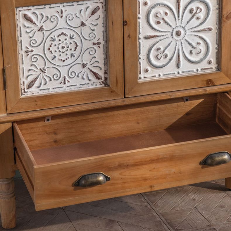 Armoire à accent industriel en nature naturelle avec une porte et des tiroirs en bois massif