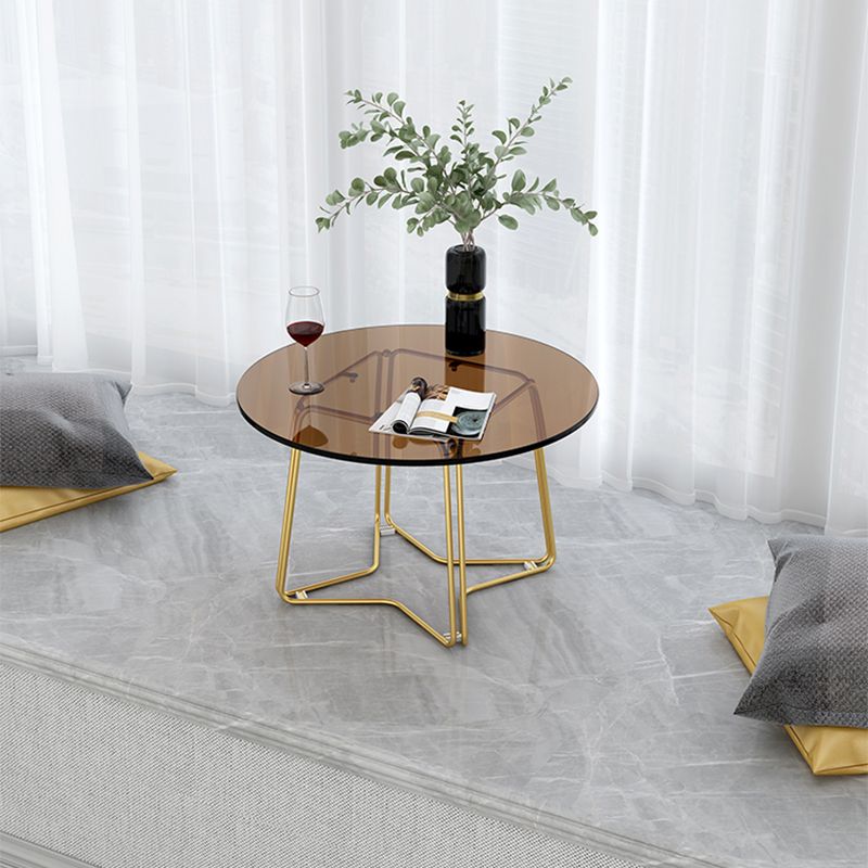 Moderne 11,8 "H ronde glazen salontafel ijzeren abstracte cocktailtafel