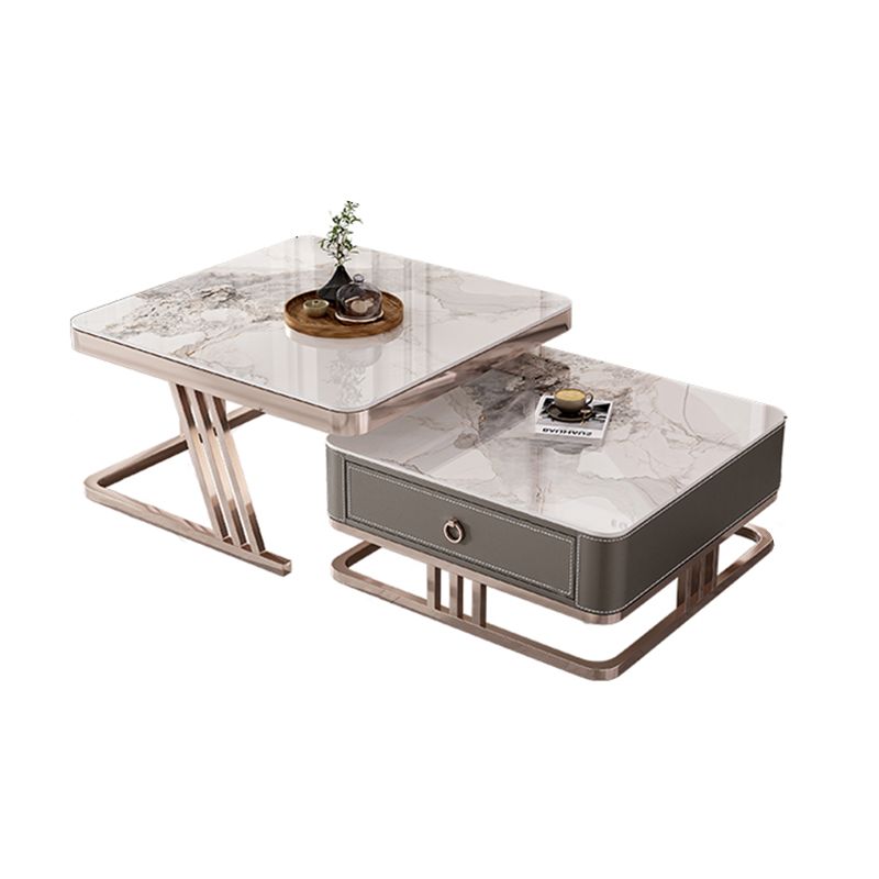 Square Coffee Table Glass Top Coffee Table Set with Golden Legs Clearhalo 'Coffee & Accent Tables' 'Coffee Tables' 'coffee_tables' 'furn' 'furn_coffee_tables' 'Furniture' 'Living Room Furniture' 1200x1200_5e8c3854-0bc7-47f9-a250-7f5b47531895