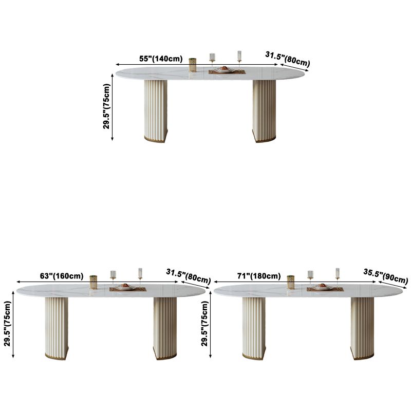 Traditional Luxury Oval Dining Table Sintered Stone Table with White Double Pedestal Clearhalo ' dining_table' 'Dining Tables & Seating' 'Dining Tables' 'furn' 'furn_dining_table' 'Furniture' 'furniture_dining_table' 'Kitchen & Dining Furniture' 'kitchen&dining_furn' 'kitchen' 'kitchen_dining_table' 1200x1200_5e8dcfb1-9fe8-4830-a7b9-22b8e71f5370