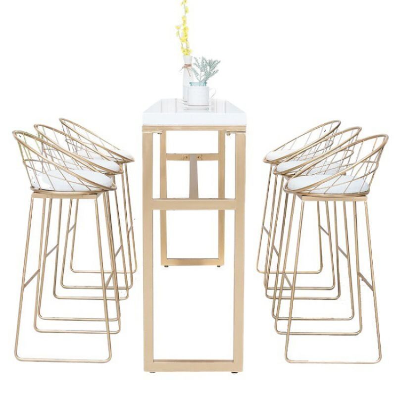 Rectangle White Solid Wood Table Gold and Metal Base Bar Table for Kitchen Living Room Clearhalo 'Bar Furniture' 'Bar Tables' 'bar_tables' 'furn' 'furn_bar_tables' 'Furniture' 'Kitchen & Dining Furniture' 1200x1200_5e8de330-fed9-4dbb-8e47-58434892a4c7