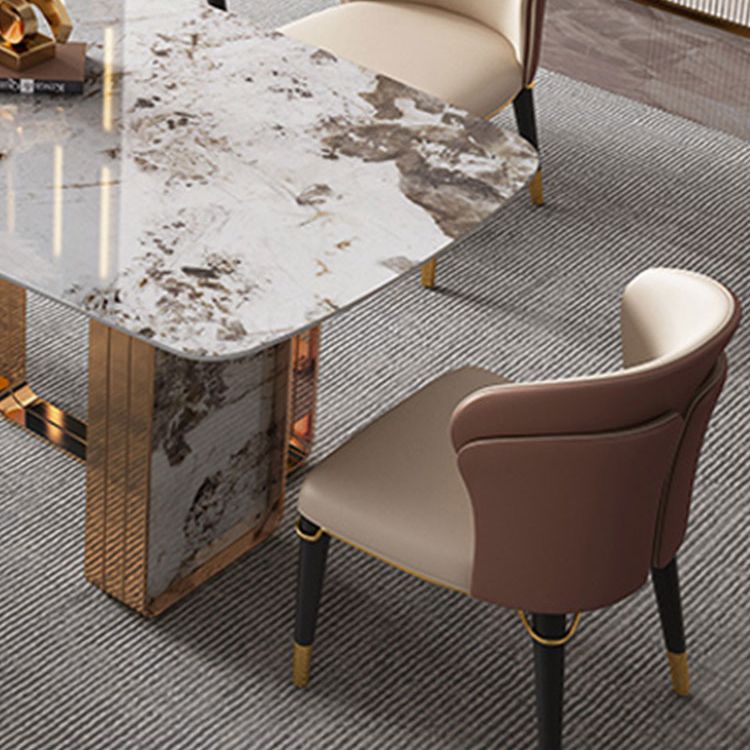 Modern Rectangle Shape Sintered Stone Top Dining Set White Kitchen Dining Set with Double Pedestal Clearhalo 'Dining Room Sets' 'Dining Tables & Seating' 'dining_room_set' 'furn' 'furn_dining_room_set' 'Furniture' 'furniture_dining_room_set' 'Kitchen & Dining Furniture' 'kitchen&dining_furn' 'kitchen' 1200x1200_5e916cf1-474e-4ed9-96d1-3c0134ab95ca