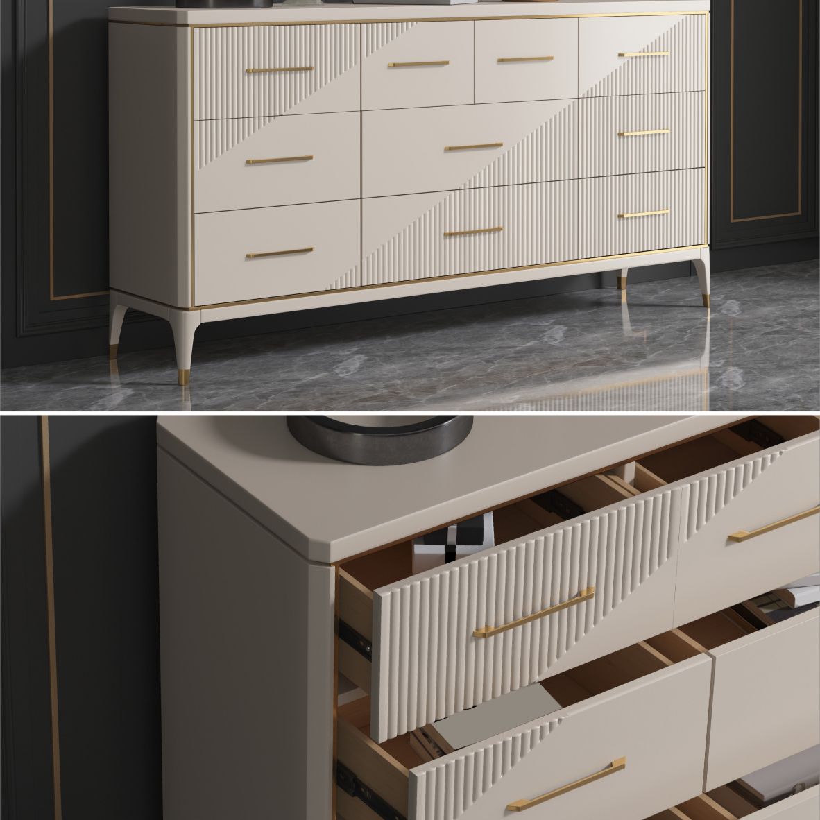 Cofre de almacenamiento Glam clásico 3/5/6/10 cajones de cajones dobles, 15.6 pulgadas de ancho