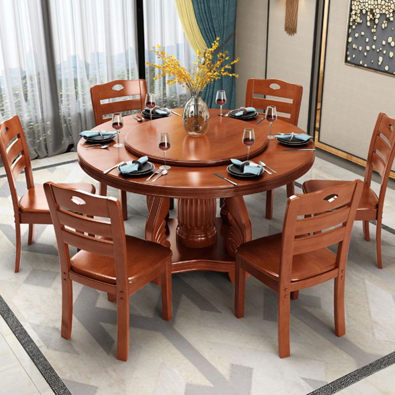 Contemporary Turntable Pedestal Dining Table Wood Dinner Table for Home Clearhalo 'Dining Tables & Seating' 'Dining Tables' 'dining_table' 'furn' 'furn_dining_table' 'Furniture' 'Kitchen & Dining Furniture' 1200x1200_5e97ffbb-5da6-4393-916c-473a05c294c9