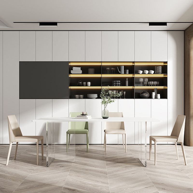 Mesa de comedor rectangular moderna Mesa base acrílica de piedra sinterizada blanca