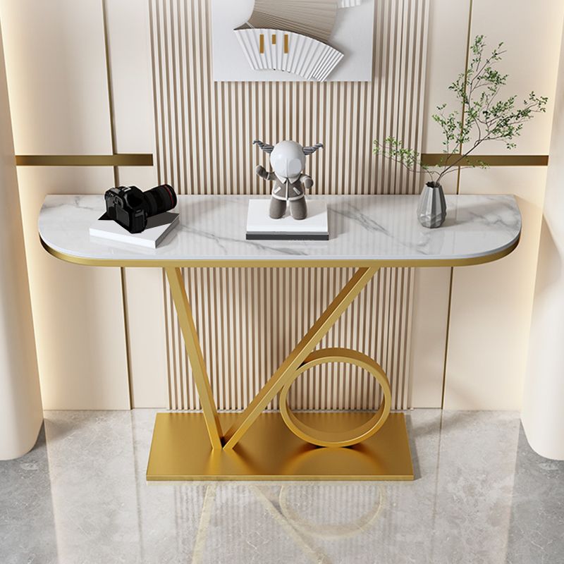 Tavolino con console top con mezza luna pietra con tavola di accento di base del piedistallo di ferro