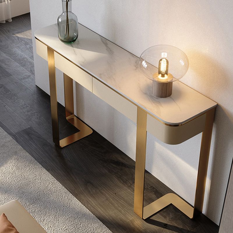 14 inch Wide Glam Console Table Stone Half Moon Accent Table