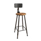 Industrial Armless Backrest Counter Stool Iron Bar Stool with Seat and Pedal