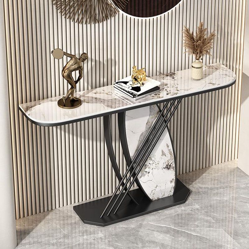 12 Inch Wide Glam Accent Table Stone Half Moon Console Table for Hall