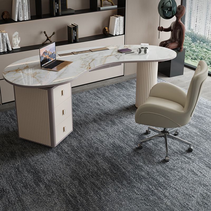 Home Glam Style Writing Desk Pedestal Office Desk with 3 Drawers Clearhalo 'furn' 'furn_office_desk' 'Furniture' 'Office Desks' 'Office Furniture' 'office_desk' 1200x1200_5eaf58c6-3aee-4365-9ce8-0e78669fb59f