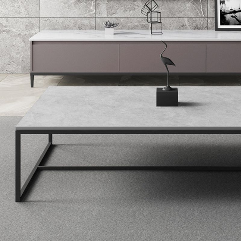 Trestle 1 Single Coffee Table Rectangular Slate Top Coffee Table in Gray