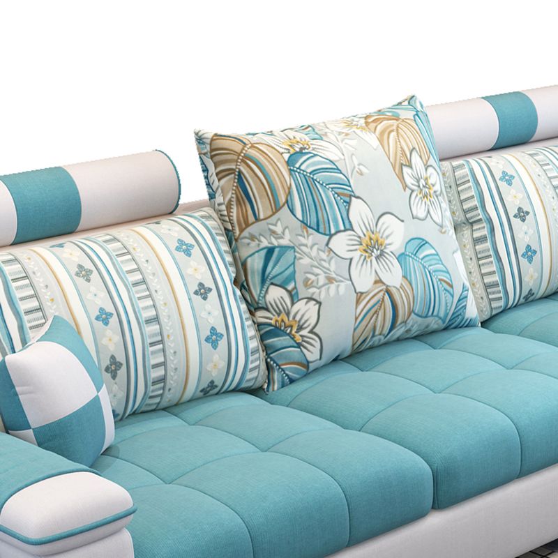 Blue Linen Blend Sloped Arms Sofa/Sectional with Slipcovered and Storage