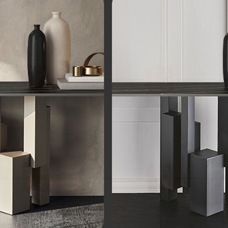 Modern Rectangular Console Table Stone Console Sofa Table in Grey/Black