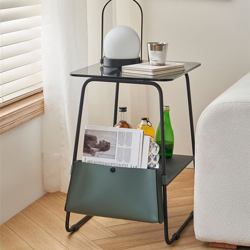 Metal Sled End Table Glass Top Side Sofa Side Accent Table with Shelf Clearhalo 'Coffee & Accent Tables' 'End & Side Tables' 'end_side_tables' 'furn' 'furn_end_side_tables' 'Furniture' 'Living Room Furniture' 1200x1200_5ebe2e3b-8168-41e6-9ae3-9c690e47dc0a
