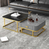 Frame Square Coffee Table Set Glam Nesting Coffee Table Set with Drawer
