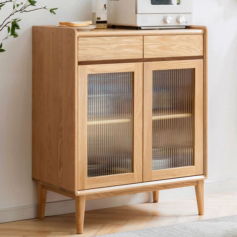 Modern Dining Server Oak Glass Doors Buffet Server for Dining Room Clearhalo 'buffet_sideboard' 'Buffets & Sideboards' 'furn' 'furn_buffet_sideboard' 'Furniture' 'Kitchen & Dining Furniture' 1200x1200_5ec34182-ca0d-4ca4-b3cf-bd2d3e9c6c5e