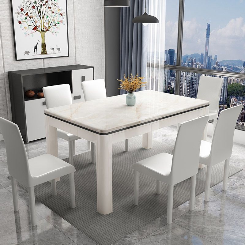 Mid-Century Style Marble Dining Table 4 Legs Wood Base Rectangle Table for Home Clearhalo ' dining_table' 'Dining Tables & Seating' 'Dining Tables' 'furn' 'furn_dining_table' 'Furniture' 'furniture_dining_table' 'Kitchen & Dining Furniture' 'kitchen&dining_furn' 'kitchen' 'kitchen_dining_table' 1200x1200_5ec3ad1d-ca52-42b3-89d6-46030b1e76de