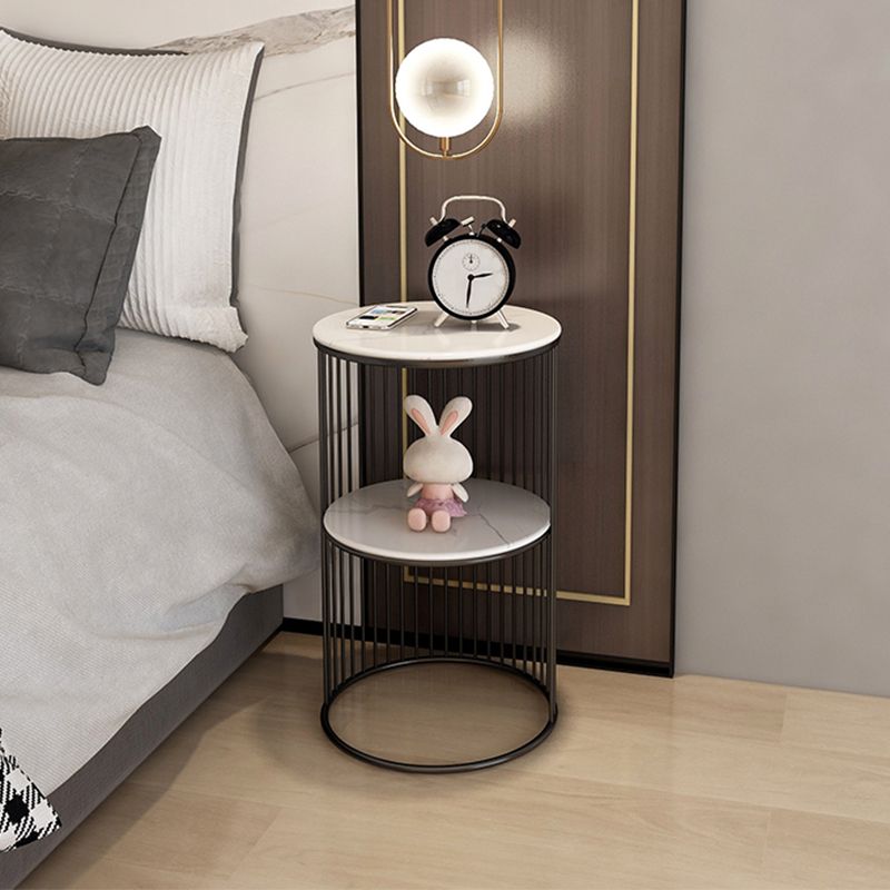 Runde Stein Top Nachttisch Metallrahmen Nachttisch mit Regalen