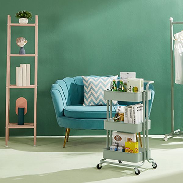 Metal Contemporary Etagere Bookshelf Vertical Open Bookcase with Caster Wheels