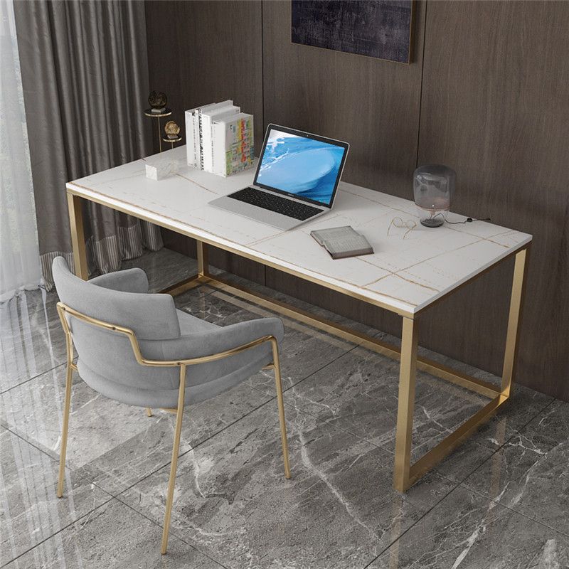 Glam Stone Office Desk 29.53" Tall Rectangular Writing Desk with Iron Base Clearhalo 'furn' 'furn_office_desk' 'Furniture' 'Office Desks' 'Office Furniture' 'office_desk' 1200x1200_5ec638dc-8866-418c-8ebf-97db15e50bc8