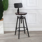 Industrial Metal Barstool Low Back Wood Footrest Adjustable Stool with Swivel