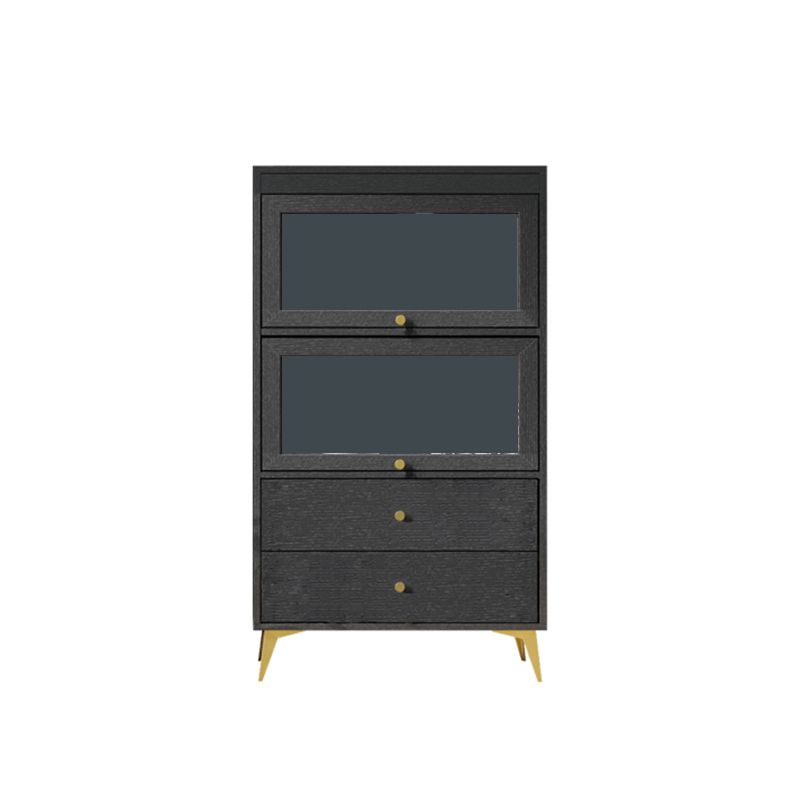 Armoire contemporaine à 2 tiroirs en bois noir, armoire à accent rectangle