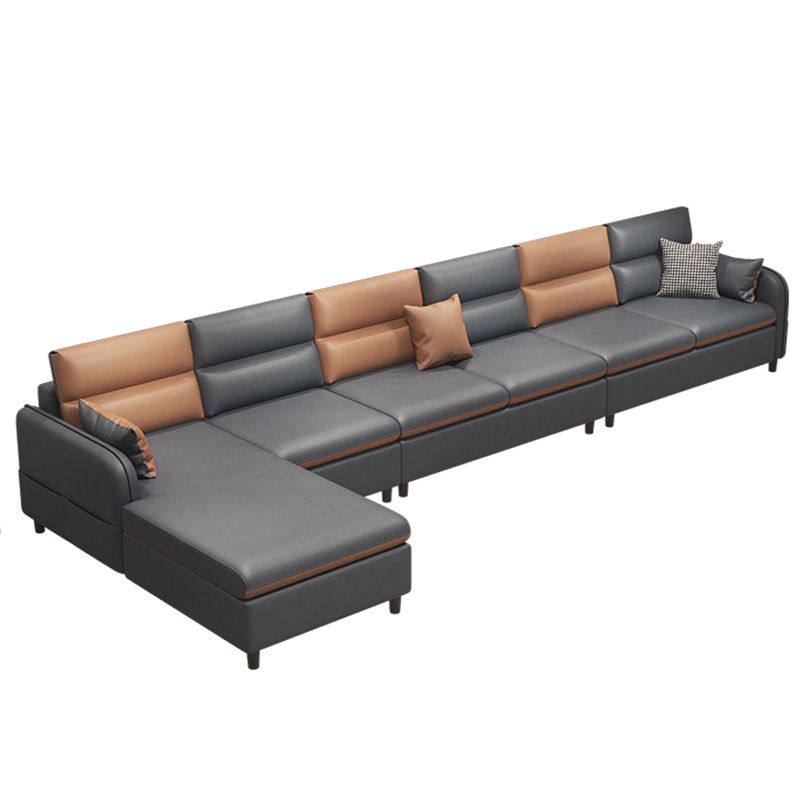 Stain Resistan Faux Leather Square Arm Sectional with Pillowed Back Cushions for Apartment Clearhalo 'furn' 'furn_sectionals' 'Furniture' 'furniture_sectionals' 'kitchen' 'kitchen_sectionals' 'Living Room Furniture' 'Sectionals' 1200x1200_5ec9ebe8-12db-4921-ae45-976306b877fe