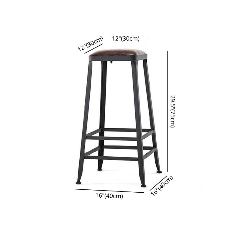 Industrial Brown Leather Bar Stools Square Stool with Metal Base Clearhalo 'Bar Furniture' 'Bar Stools' 'bar_stools' 'furniture_bar_stools' 'Kitchen & Dining Furniture' 'kitchen&dining_furn' 'kitchen' 'kitchen_furn' Furniture' 1200x1200_5eca7c65-3d82-45bd-b53e-e56bd75c0e5c
